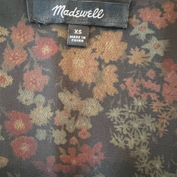 Madewell Floral Peplum Top XS Black Boho Wrap Tie Waist Anthropologie - Picture 4 of 8